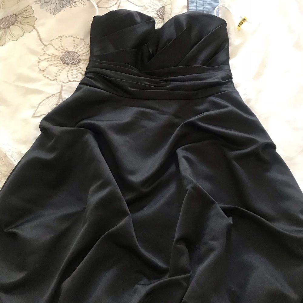 Black David’s bridal strapless bridesmaid dress